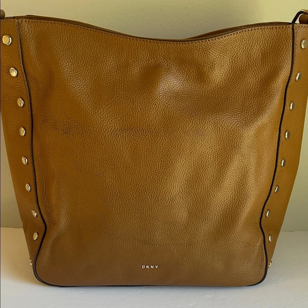 DKNY Carmel Brown Leather Studded Shoulder Bag